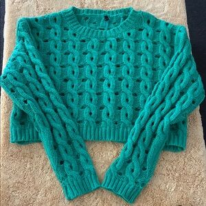 SHEIN Green Crew Neck Cable Knit Sweater